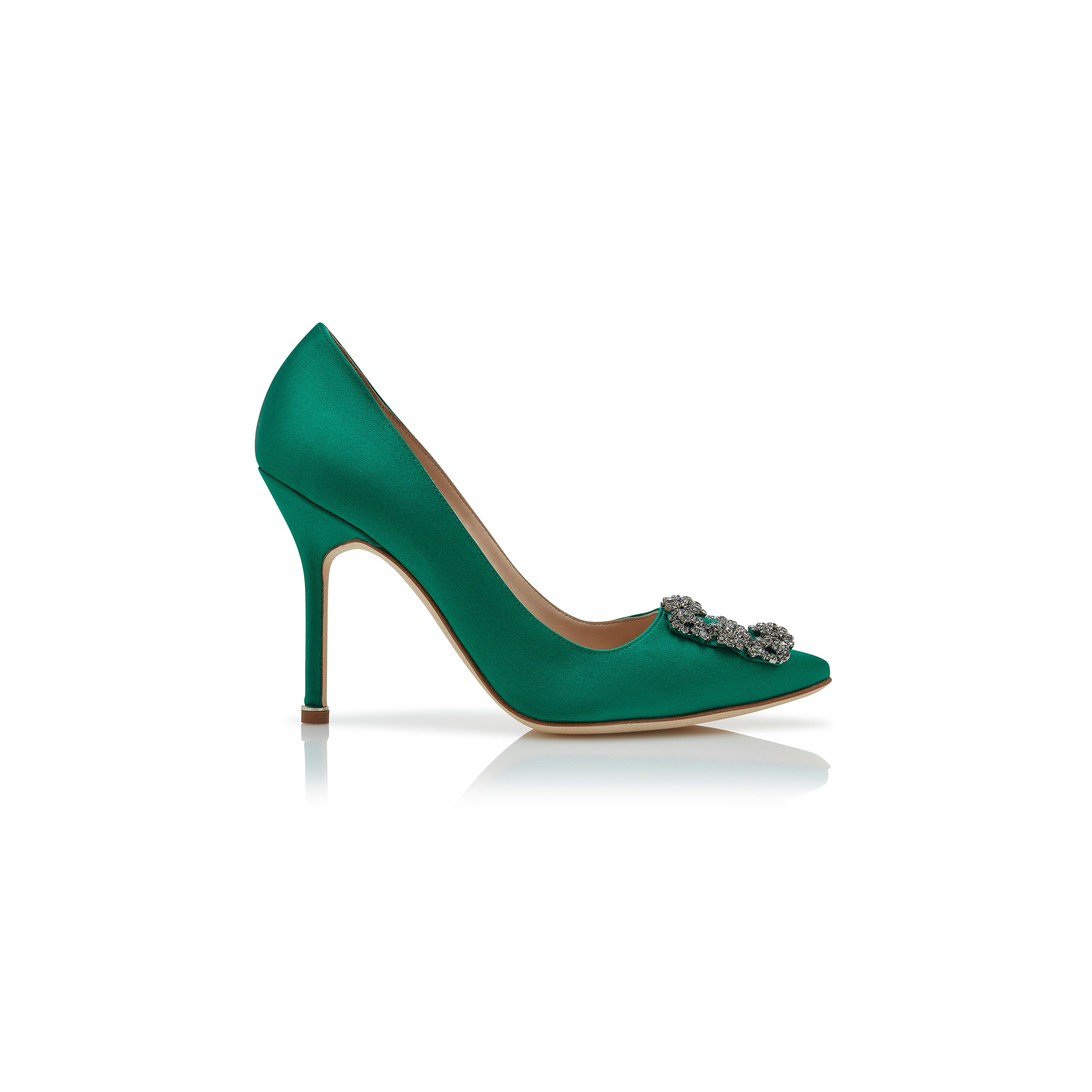 man010 B1ahn*k hangisi green satin jewel buckle pumps 9xx-0664-0048